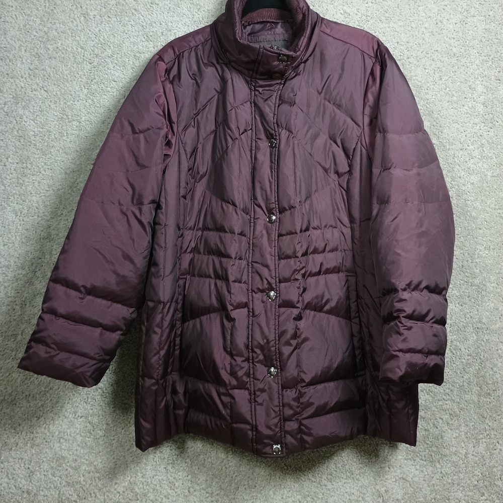 London Fog Womens 1X Plum Burgundy Quilted Down Puffer Jacket Coat Ribbed Collar